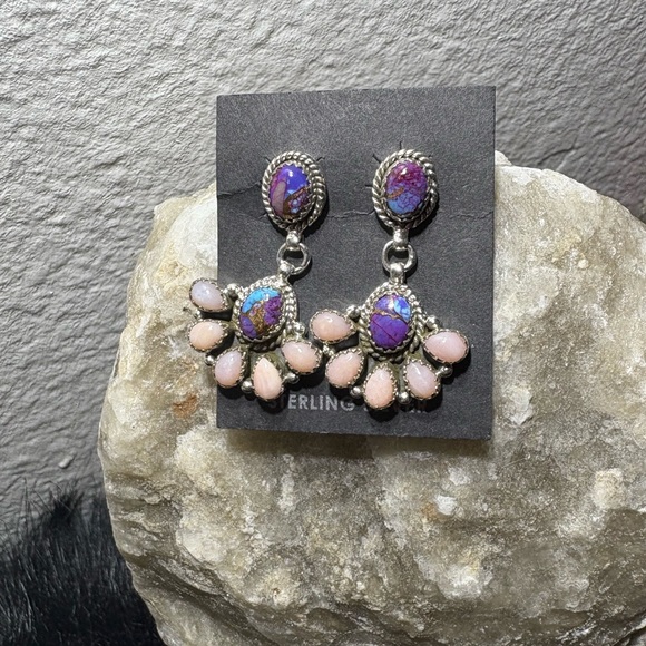 Pink And Purple Mohave Flower Cluster Drop Earrings